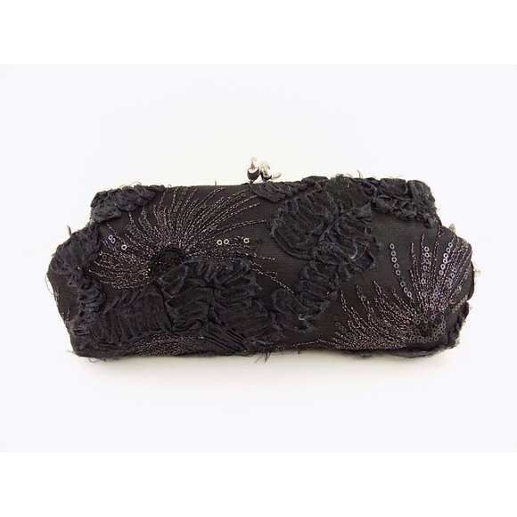 ADRIANNA PAPELL $76 SIA Black Clutch PURSE EMBROIDERED HANDBAG E27 - Picture 1 of 6